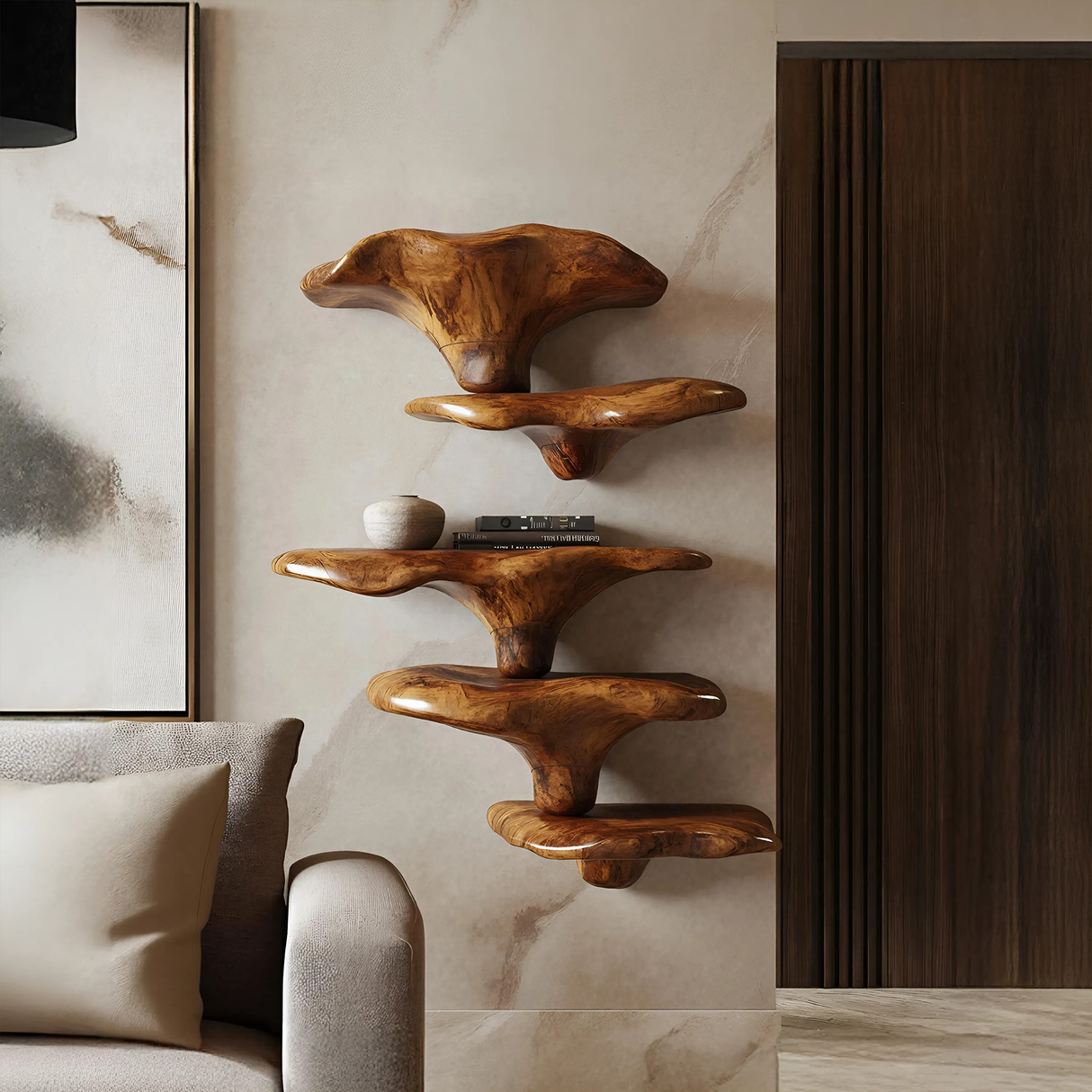 Mid Century Wooden Mushroom Shelf For Living Room Furniture Decor