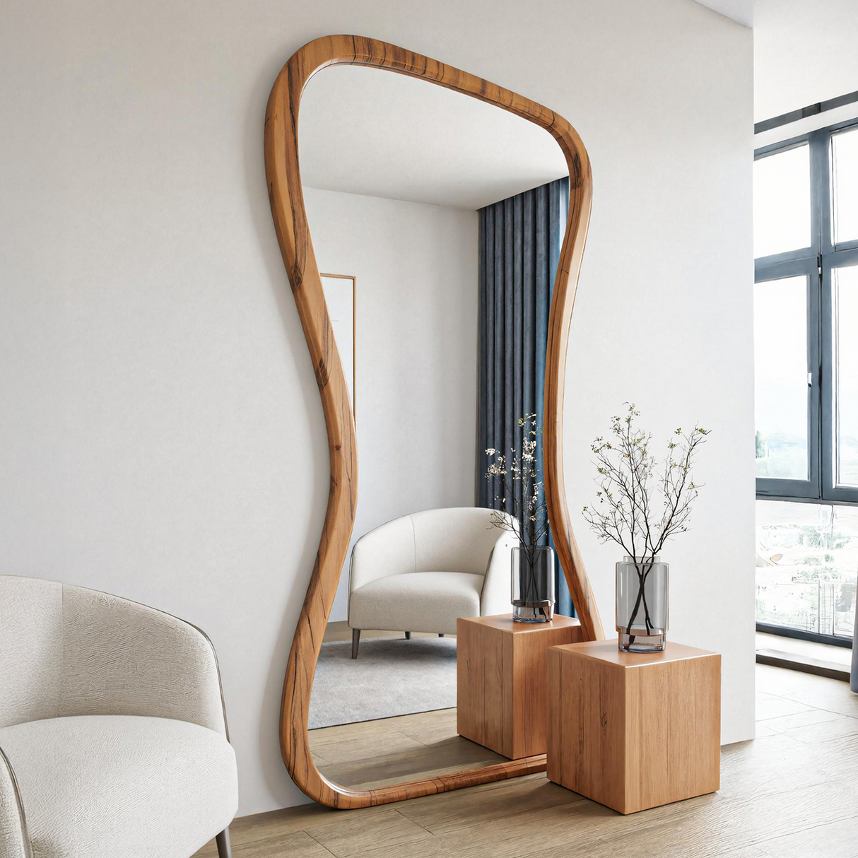 Contemporary Full Length Mirror With Organic Edge For Living Room And Dressing Area