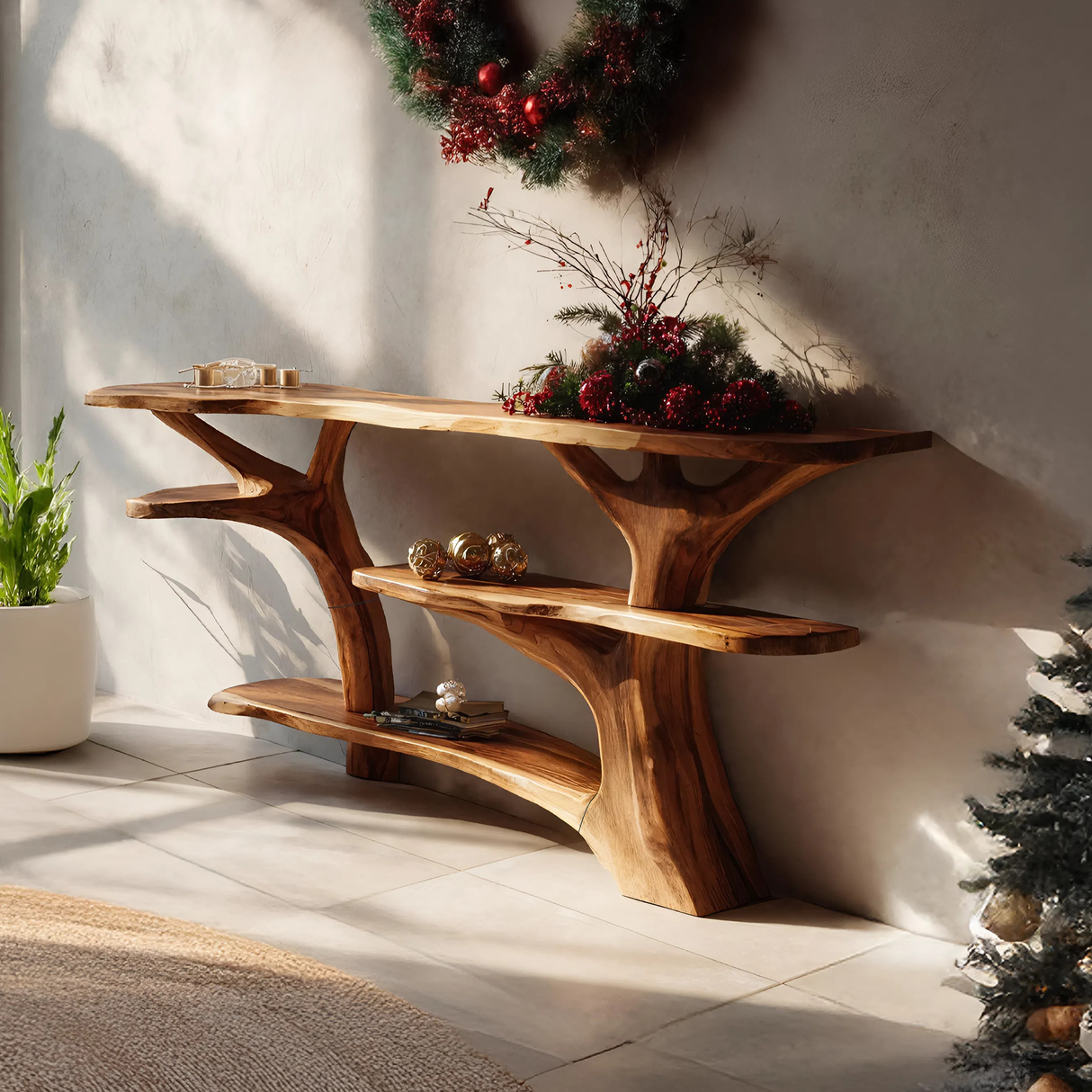 Modern Live Edge Entryway Table For Xmas Entryway Holiday Seasonal Accent