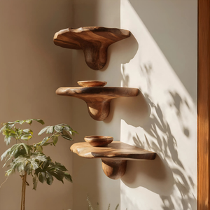 Handcrafted Solid Wood Mushroom Shelf For Bedroom Furniture Decor