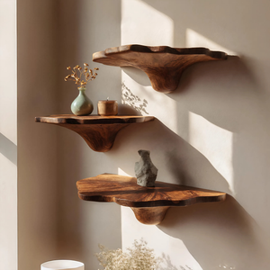Handcrafted Wooden Mushroom Shelf For Artistic Living Room Decor