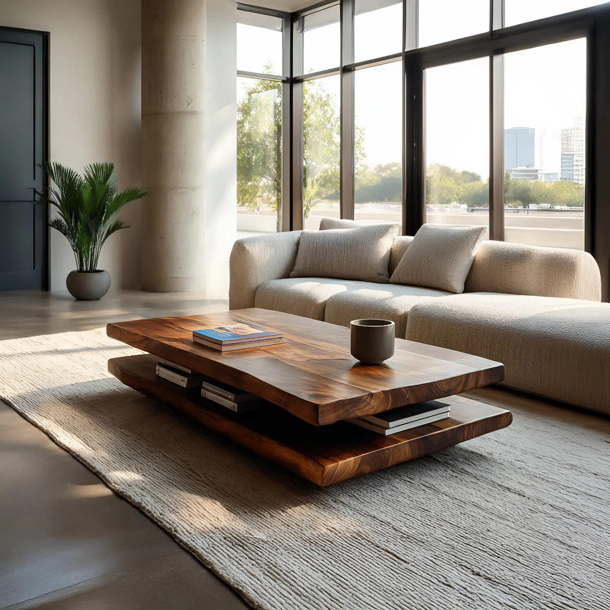 Elegant Wooden Coffee Table Two Layers For Living Room