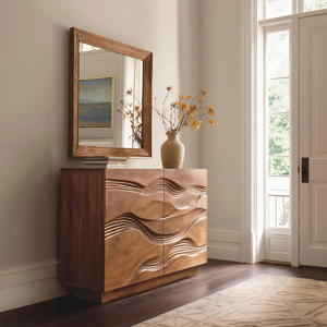 Organic Storage Cabinet Hand Carved Wave Pattern For Home Decor