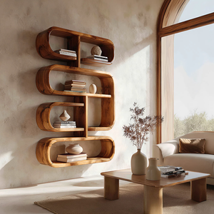 Mid Century Live Edge Display Shelf For Living Room Storage