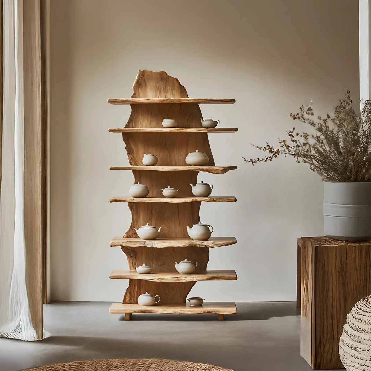 Rustic Solid Wood Standing Shelf For Entryway Design Ideas