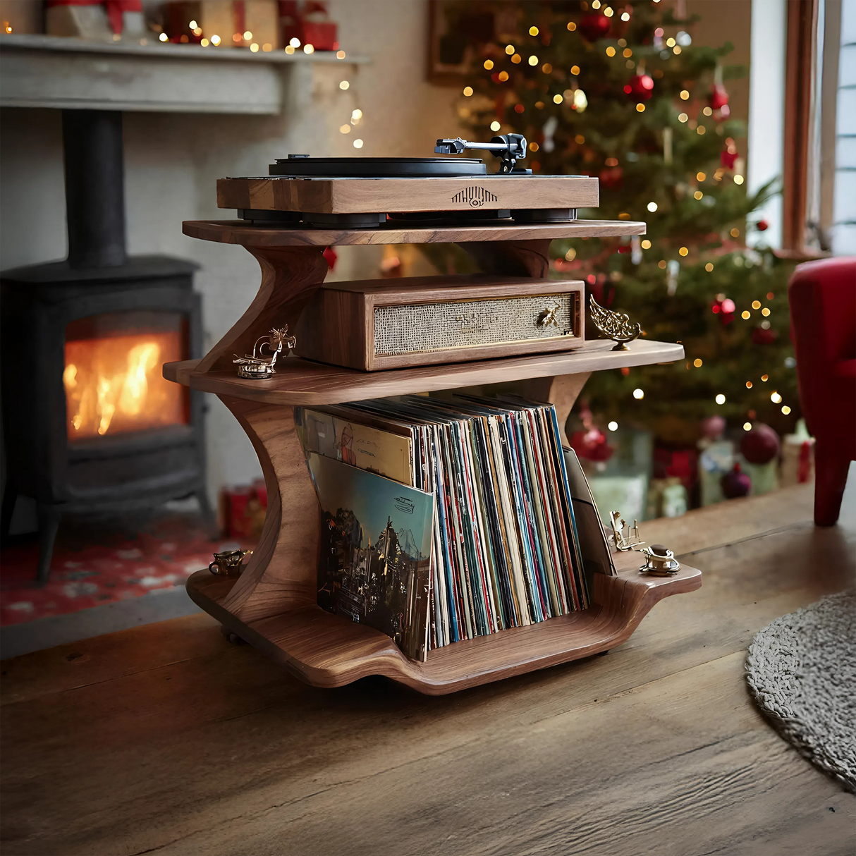 Mid Century Wooden Record Stand For Christmas Vinyl Lovers