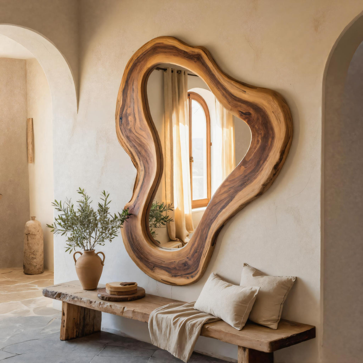Organic Sculpted Wall Mirror With Wavy Frame For Entryway And Living Room