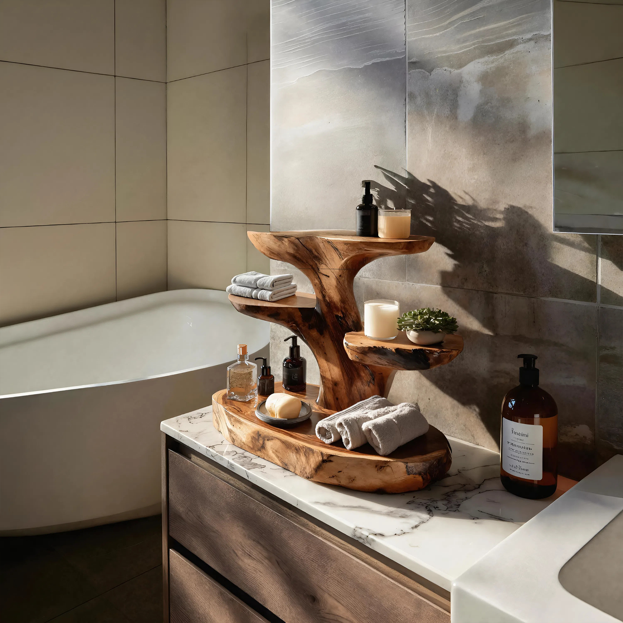 Organic Multi Tier Bathroom Shelf For Spa