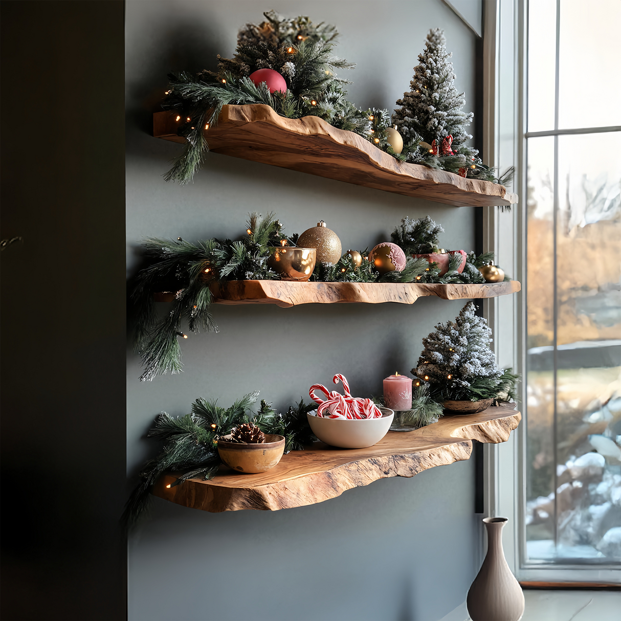 Mid Century Solid Wood Floating Shelf For Stylish Holiday Bedroom Decor