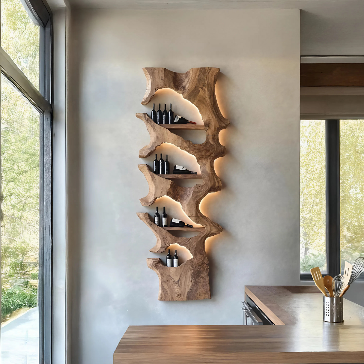 Mid Century Solid Wood Wine Rack For Bar Decor And Display