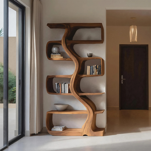 Organic Sculptural Bookshelf With Wavy Design For Living Room