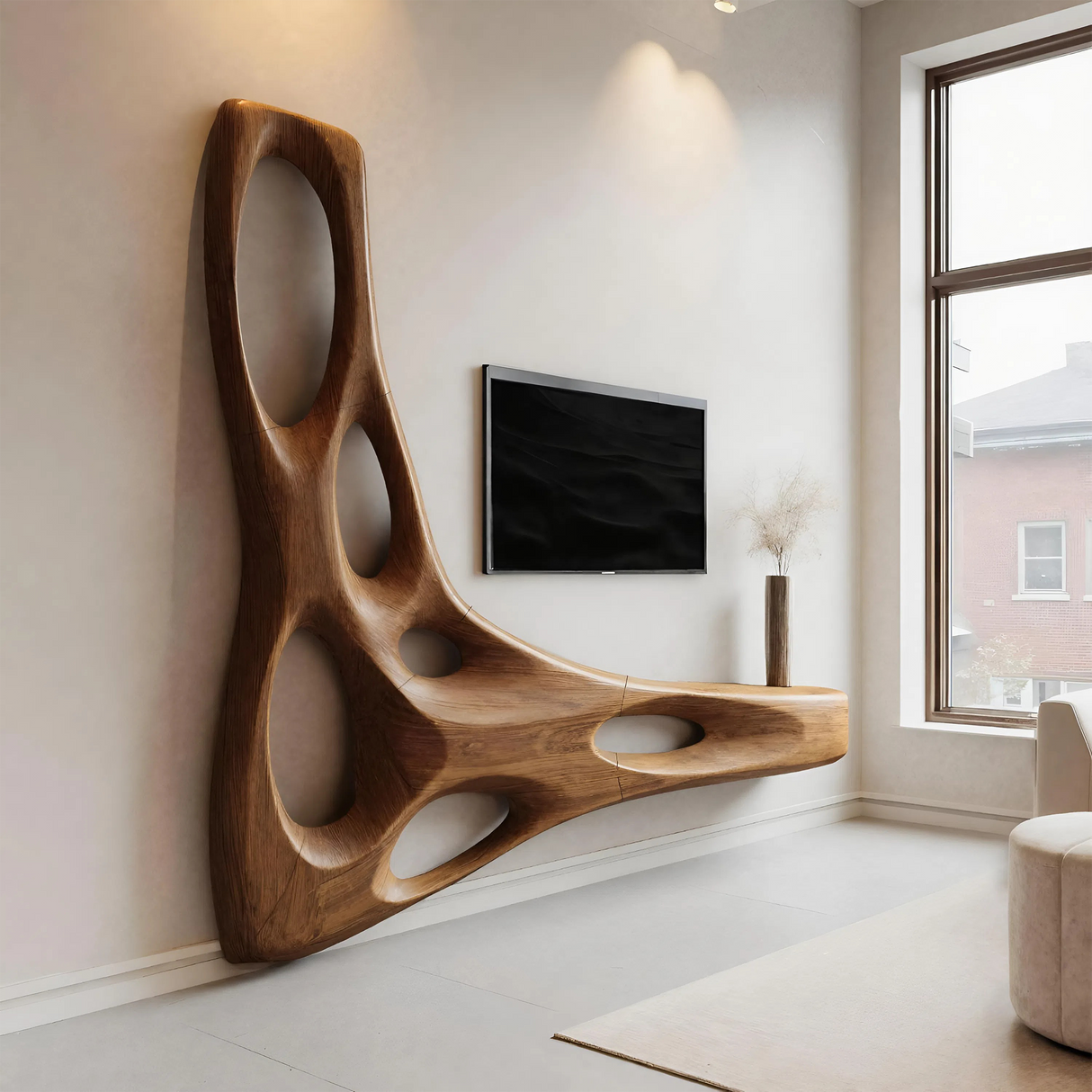 Artistic Organic Wall Mounted Media Console For Living Room