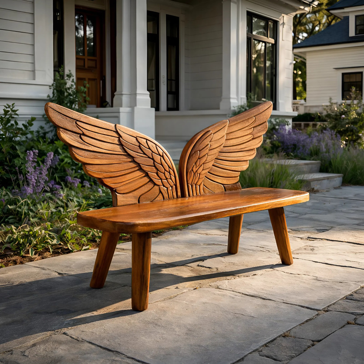 Outdoor Wood Bench Bird Wing Backrest For Patio