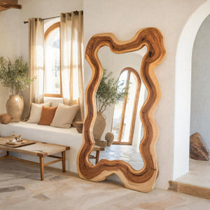 Organic Full Length Mirror With Wavy Frame For Entryway Bedroom And Living Room