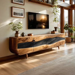 Handcrafted Wooden Live Edge TV Stand For Furniture Decor