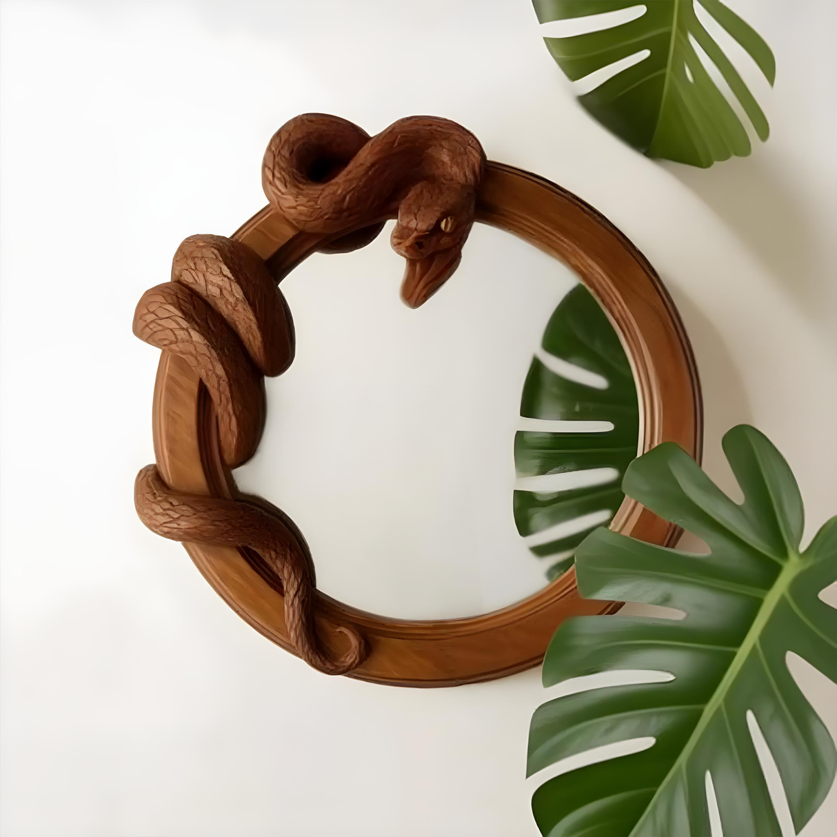 Wild Serpent Carved Mirror For Jungle Themed Bathroom