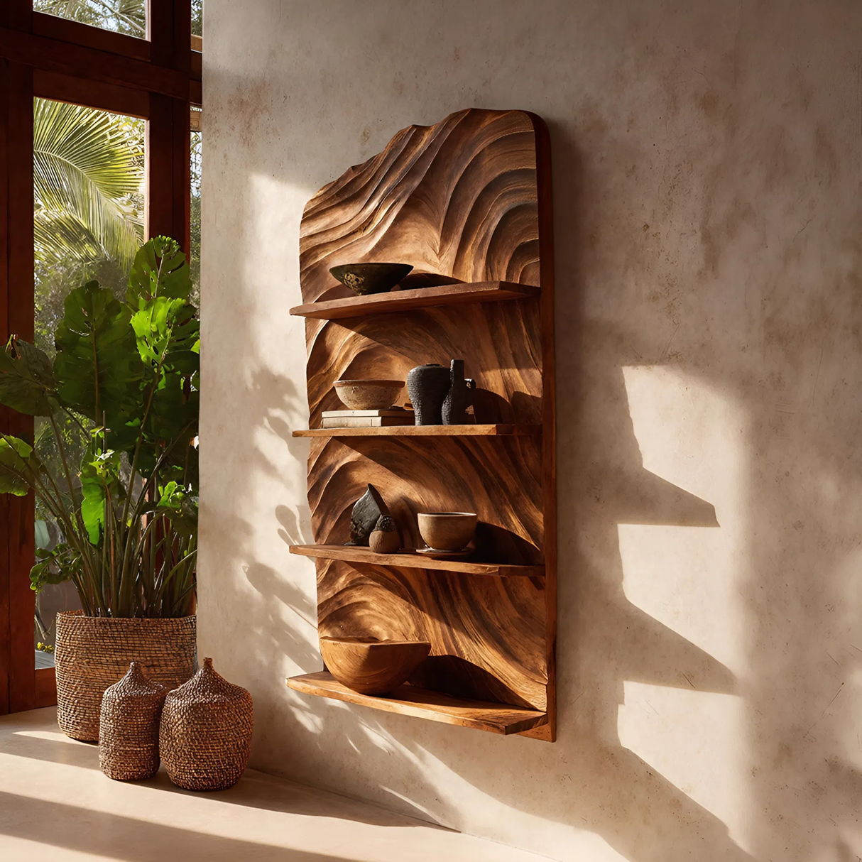 Rustic Handcrafted Wooden Wall Rack For Entryway Storage Display