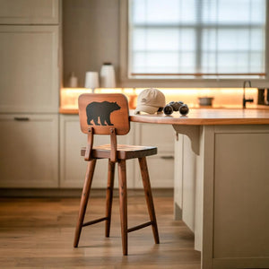 Rustic Bear Backrest Bar Stool For Kitchen Island Seating