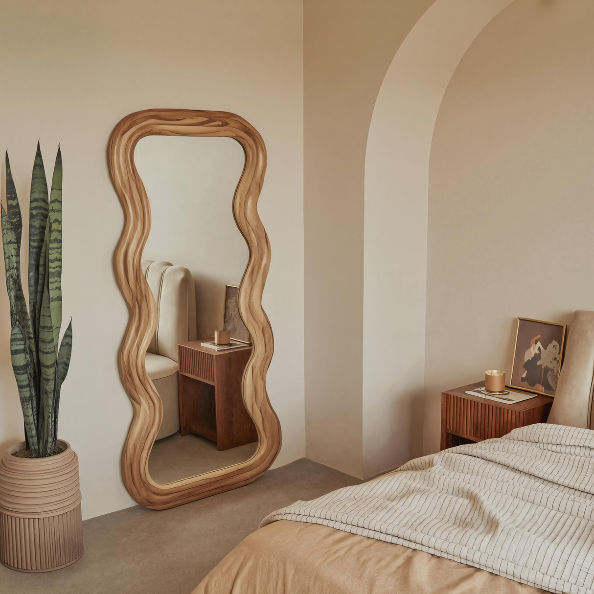 Wavy Frame Full Length Mirror Wall Mounted For Bedroom And Living Room