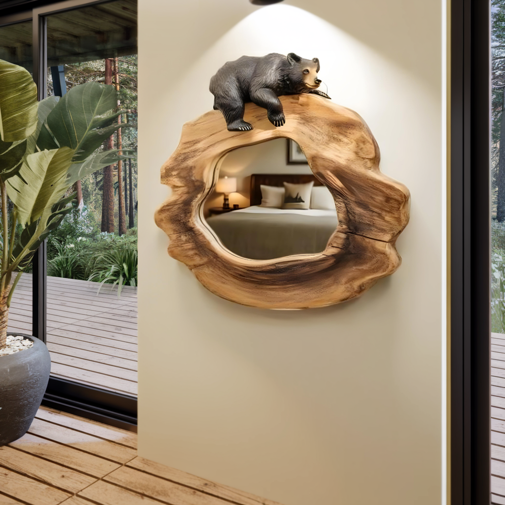 Rustic Bear Wall Mirror for Cabin Decor In Entryway