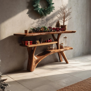 Mid Century Solid Wood Console Table For Entryway Design Winter Christmas