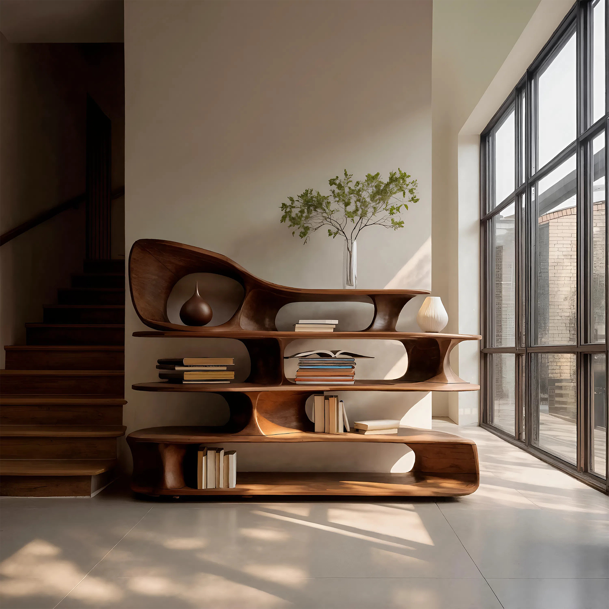 Modern Sculptural Standing Shelf For Living Room