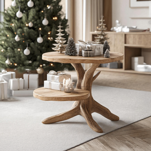 Handcrafted Wooden End Table For Living Room Christmas Accent Piece