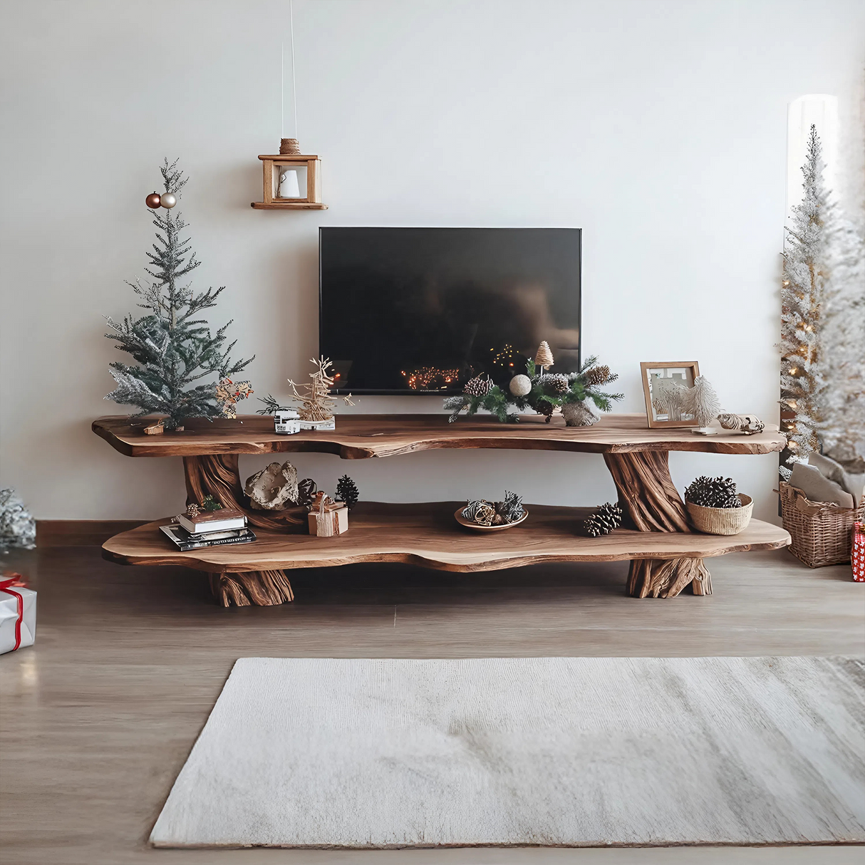 Modern Wooden Live Edge TV Console For Holiday Furniture Decor