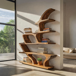 Modern Sculptural Bookshelf With Fluid Shelving For Living Room