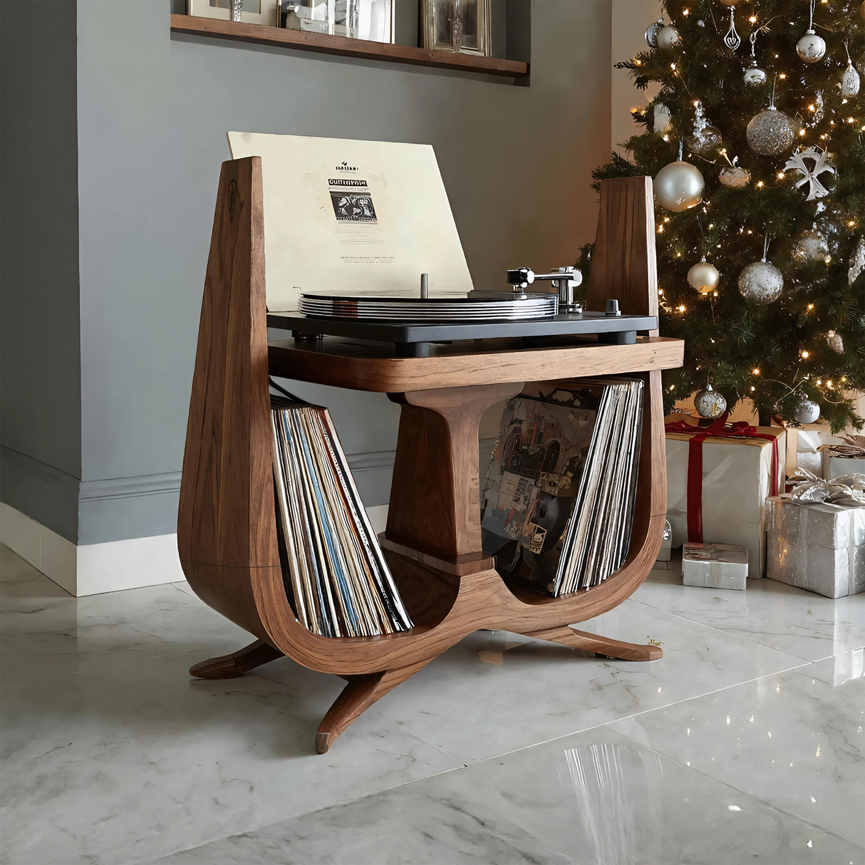 Handcrafted Wooden Record Stand For Entryway Gift Idea