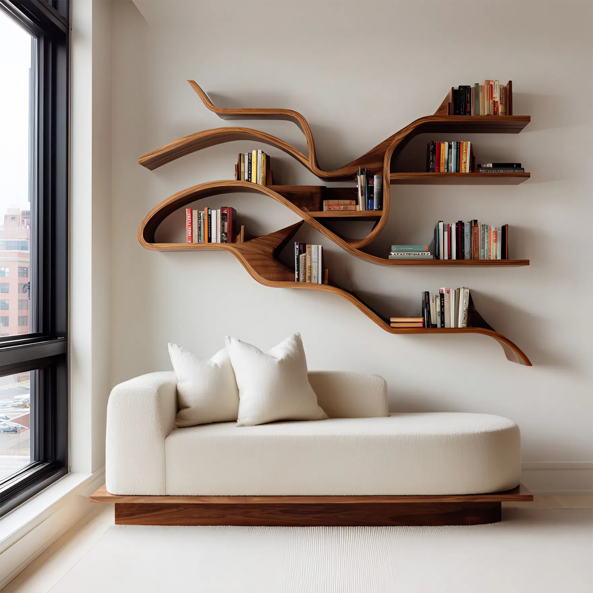 Modern Sculptural Wall Bookshelf For Living Room