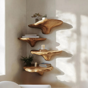 Mid Century Wooden Live Edge Mushroom Shelf For Organic Interior Decor