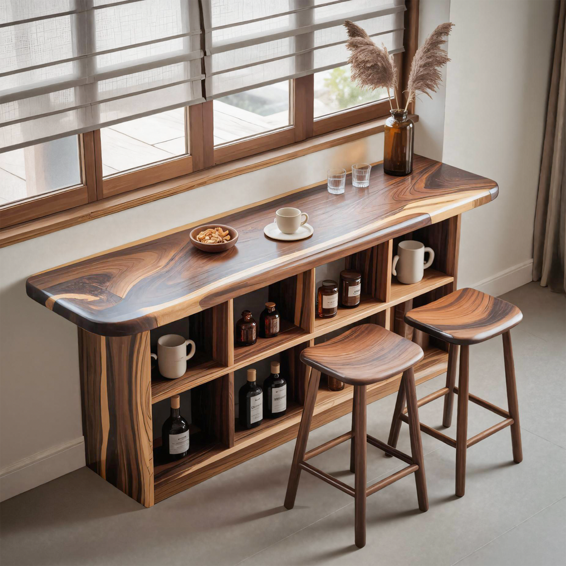 Wooden Bar Table With Storage For Compact Kitchen Or Coffee Bar – ET ...