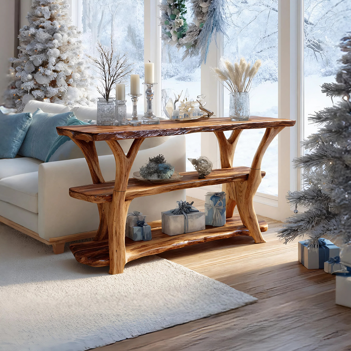 Modern Wooden Live Edge Console Table For Furniture Decor Xmas Collection