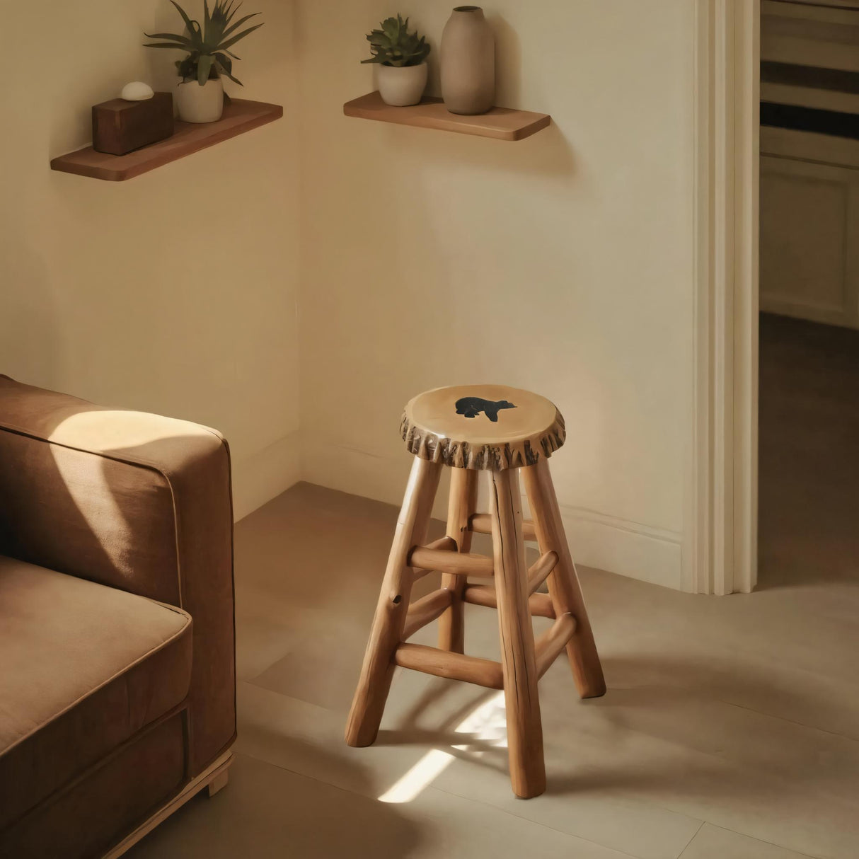 Rustic Black Bear Stool For Cabin Living Room Seating