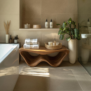 Organic Shower Bench With Storage For Bathroom