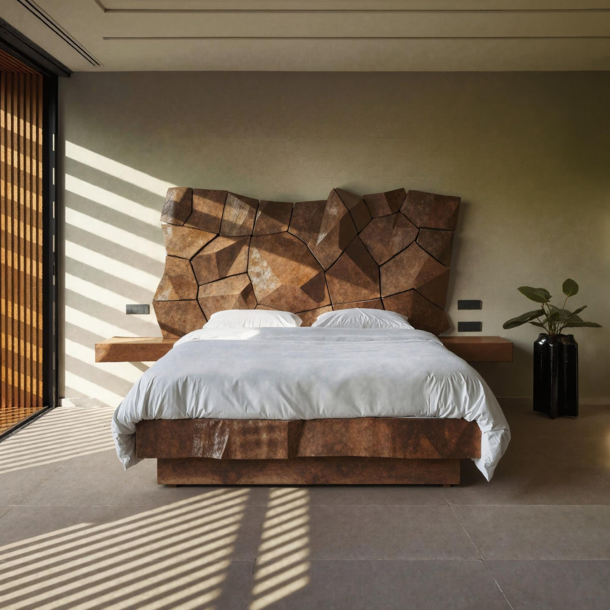 Sculptural Geometric Bed Frame For Modern Bedroom – ET Woodcrafts