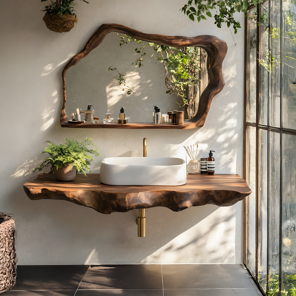 Farmhouse Bathroom Vanity In Solid Oak Wood Style
