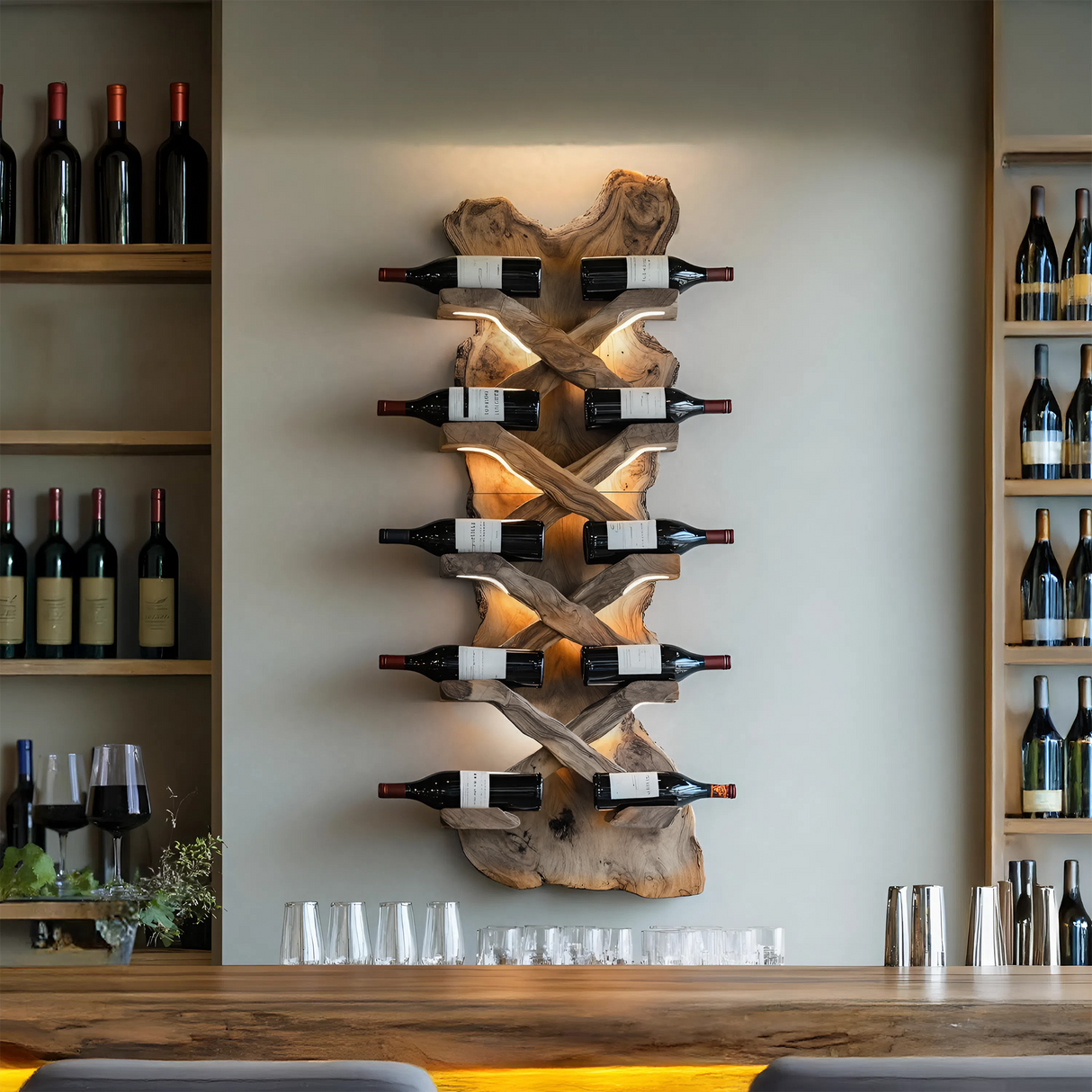 Handcrafted Solid Wood Wine Rack For Bar Decor And Storage