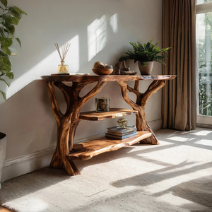Mid Century Wooden Live Edge Console Table For Modern Furniture Decor
