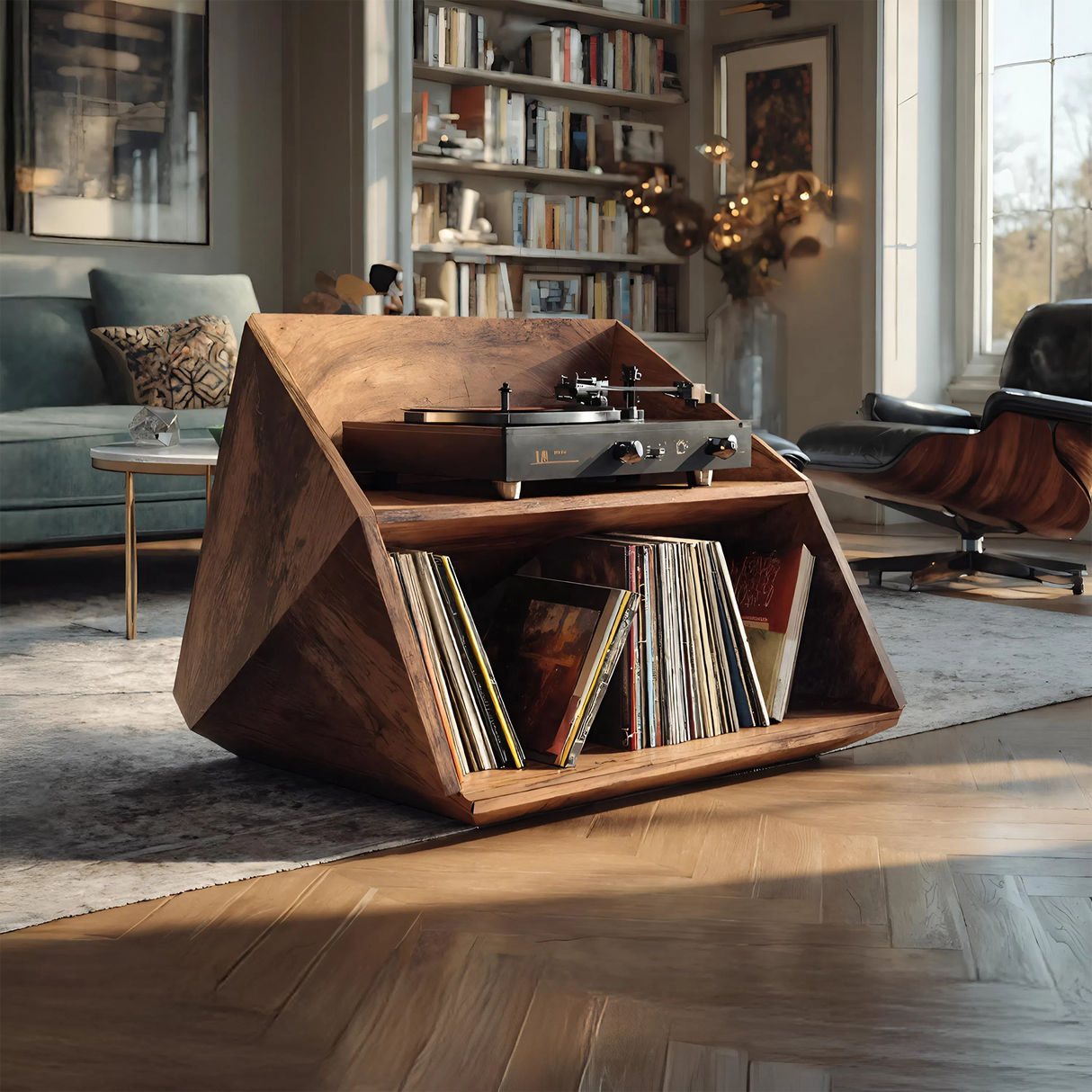 Mid Century Wooden Record Stand For Living Room Vinyl Display