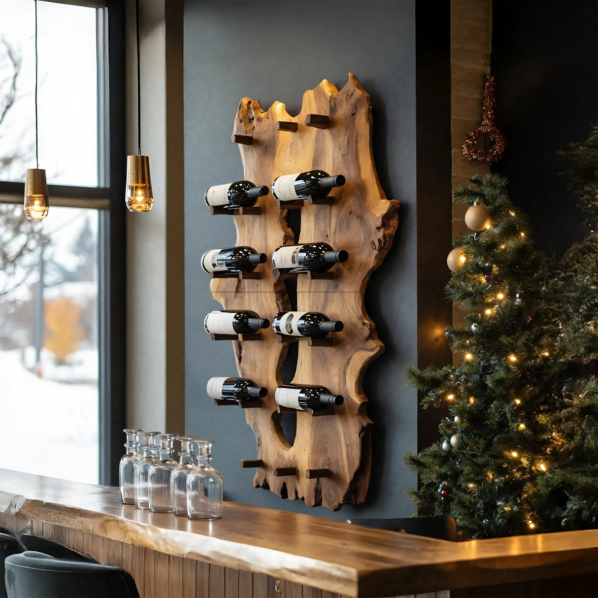 Mid Century Live Edge Wine Holder For Elegant Entryway Decor