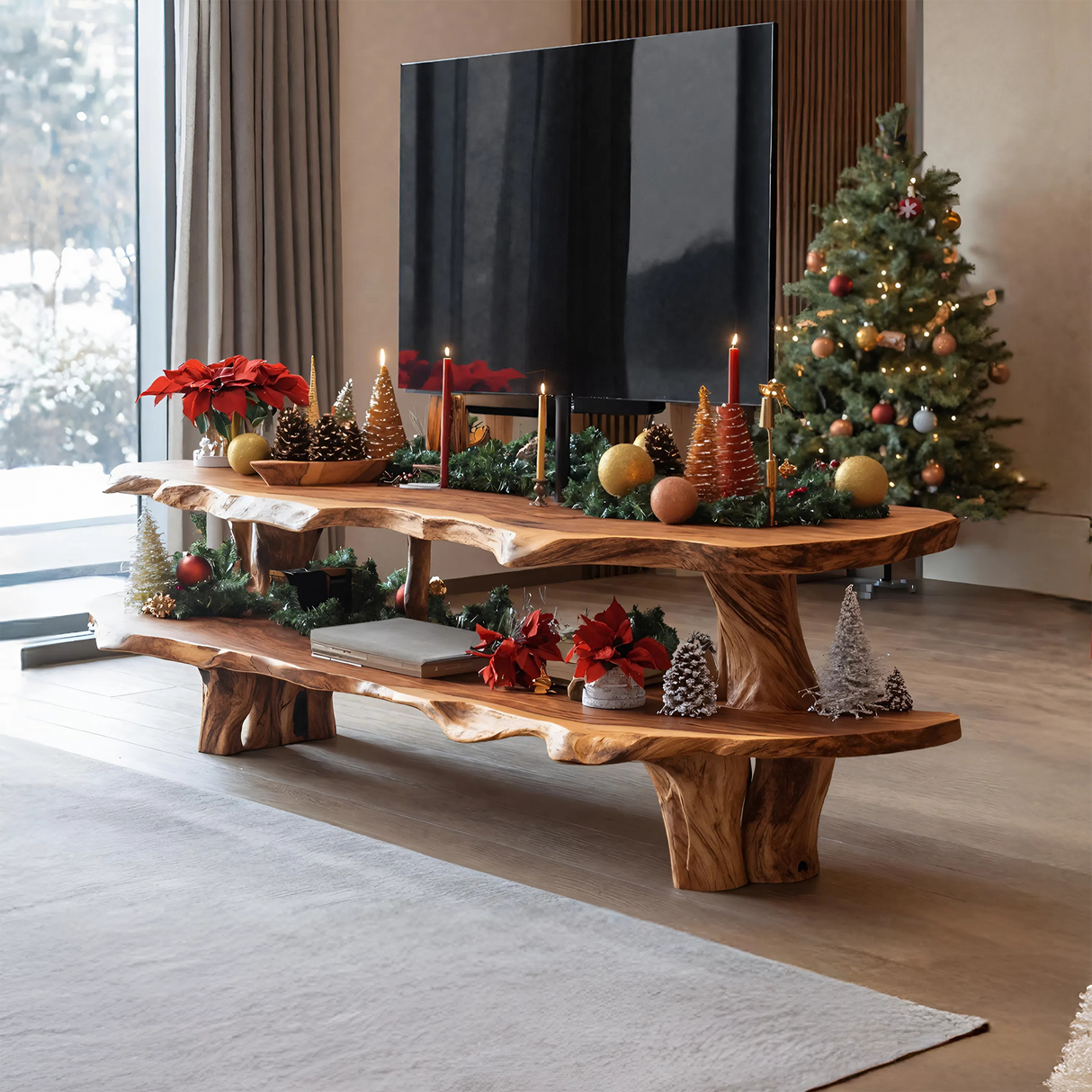 Farmhouse Wooden TV Console For Holiday Bedroom Decor