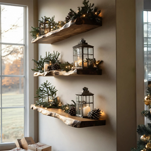 Mid Century Live Edge Floating Shelf For Holiday Bedroom Decoration