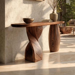 Mid Century Solid Wood Console Table Sculptural Form For Entryway Design