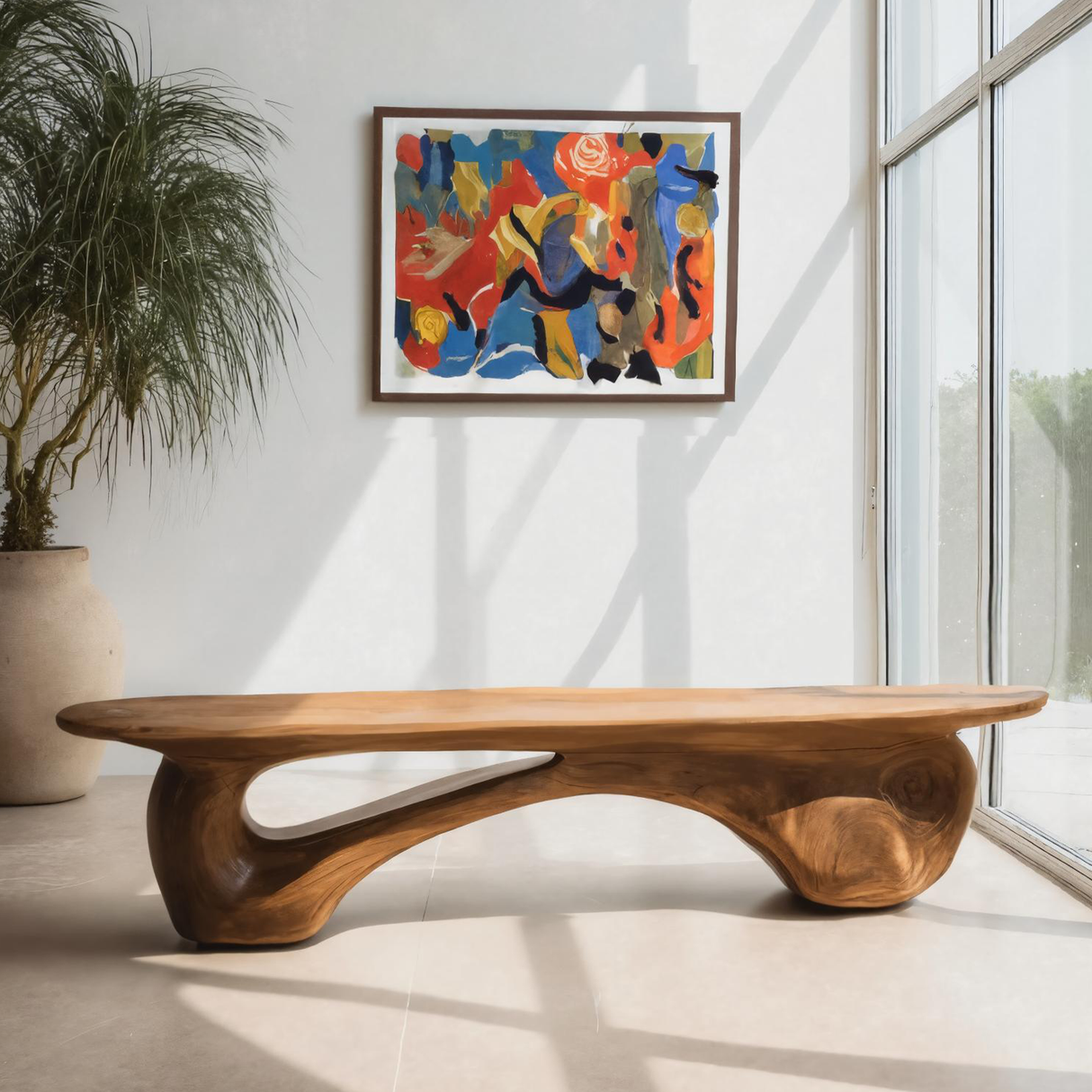 Organic Bench With Carved Design For Living Room