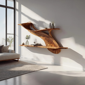 Handcrafted Natural Wood Shelving Unit For Home Library Storage