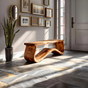 Modern Seating Bench Organic Curved Design For Entryway