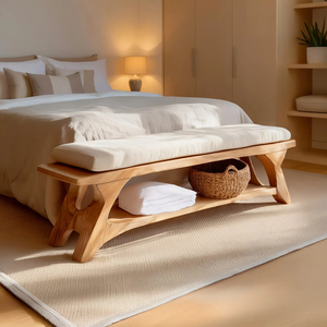 Mid Century Solid Wood Bench For Bedroom Accent