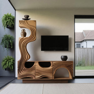 Wavy Sculptural TV Console Media Cabinet For Living Room And Lounge